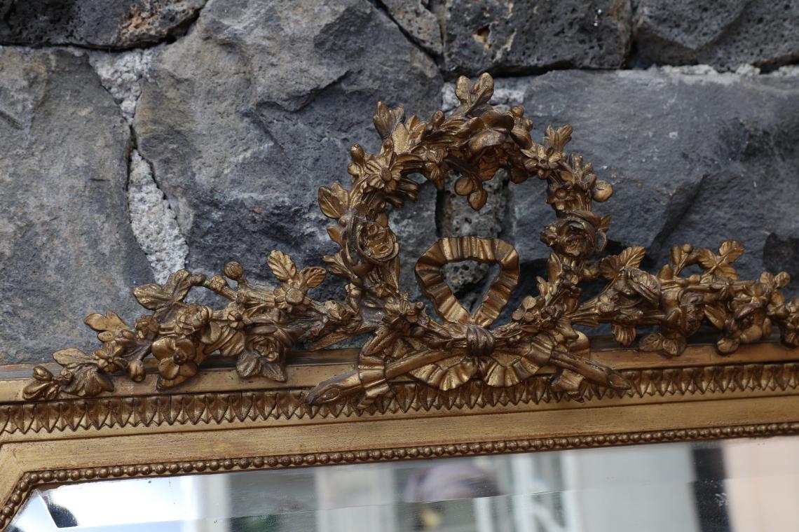 19th Century French Mirror with Ornate Crest